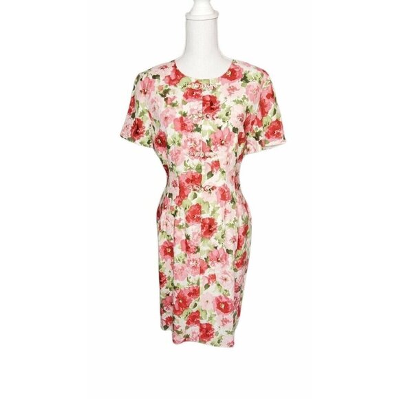 Maggy London Dresses & Skirts - Vintage Maggy London Linen Blend Floral Sheath Tea Dress Watercolor Floral 8